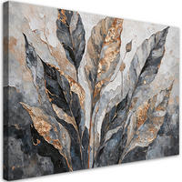 WANDBILD abstrakte blätter grau gold - Silberfarben, Textil (60/40cm) - Feeby
