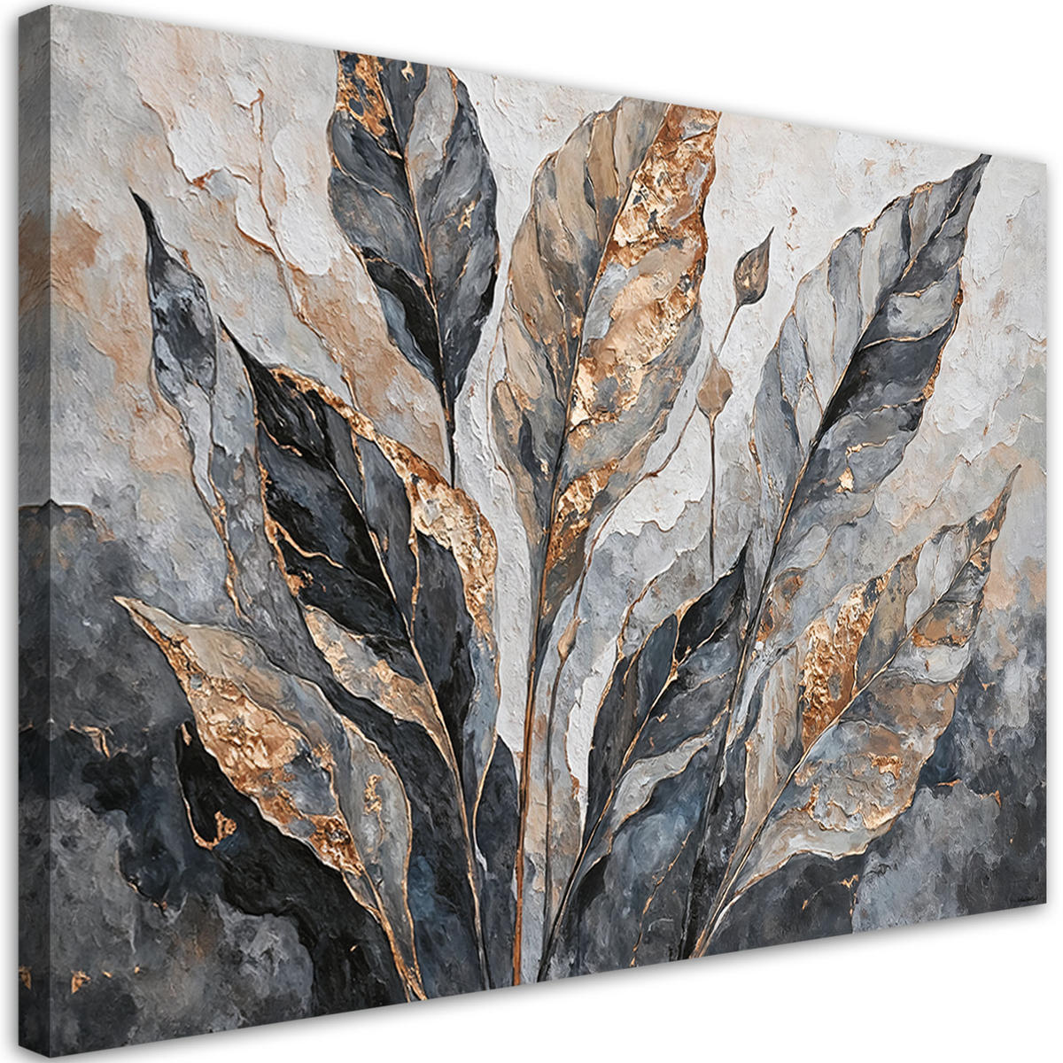 WANDBILD abstrakte blätter grau gold - Silberfarben, Textil (60/40cm) - Feeby