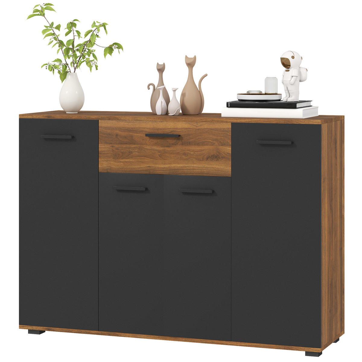 SIDEBOARD DE-11120 4 Türen Braun/Schwarz - Braun, Holzwerkstoff (120/85/35cm) - ComfortXL