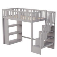HOCHBETT 90/200 cm DE-01416, in Grau, mit Stauraumtreppe und Staufächern - Grau, Holz (90/200cm) - ComfortXL