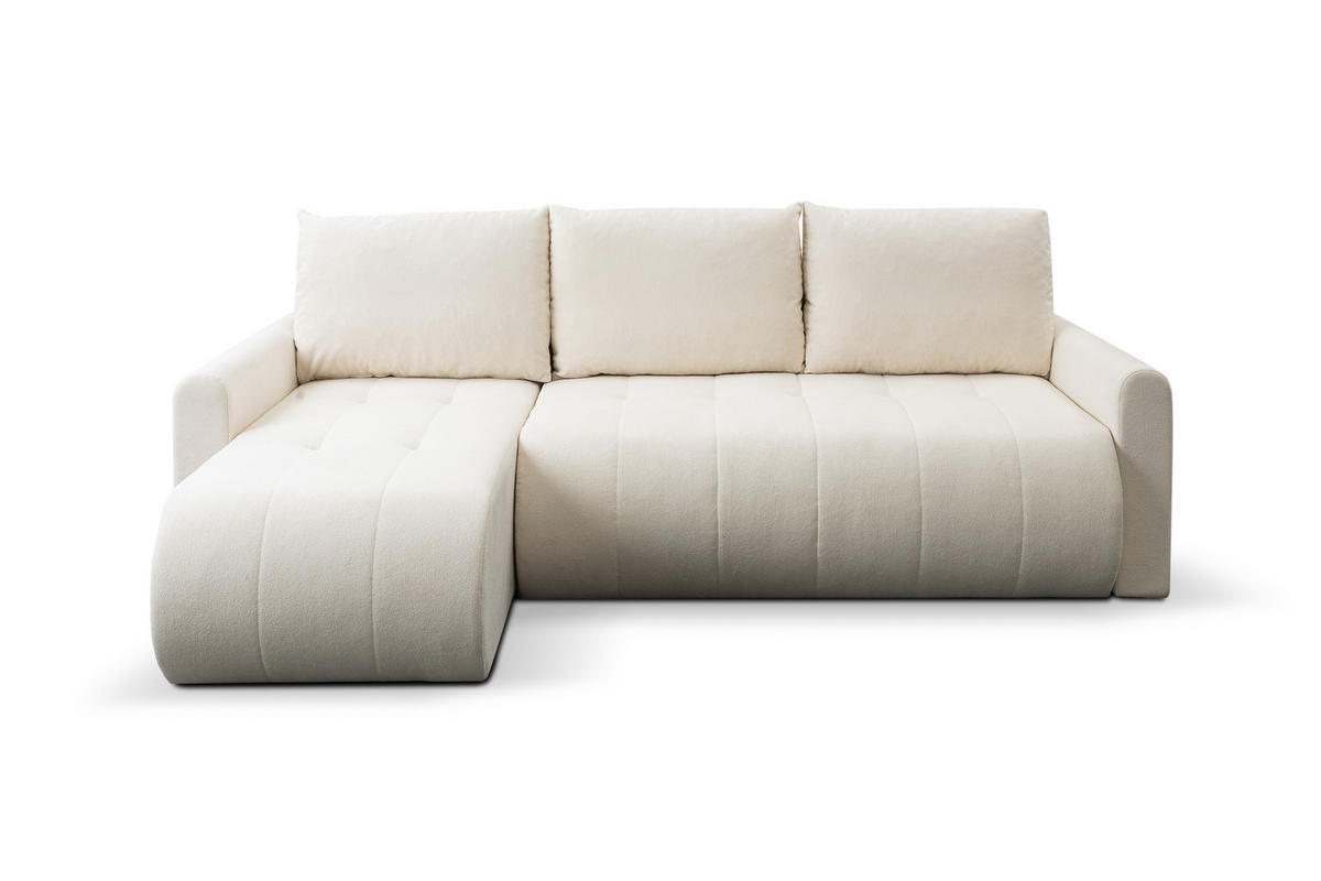 ECKSOFA Primo mit Schlaffunktion und Bettkasten in Cordstoff - Creme/Schwarz, Holz/Holzwerkstoff (245/143cm) - Ravio