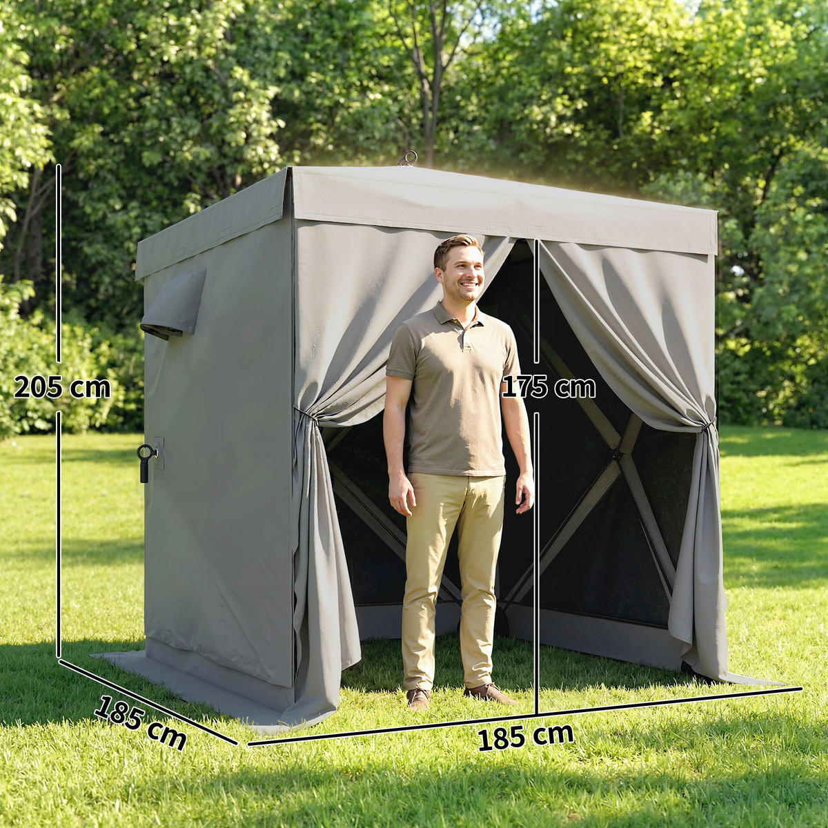 PAVILLON DE-07468 Pop-up mit 4 Mesh-Seitenteilen, UV30+ Grau - Dunkelgrau, Textil (185/205/185cm) - ComfortXL