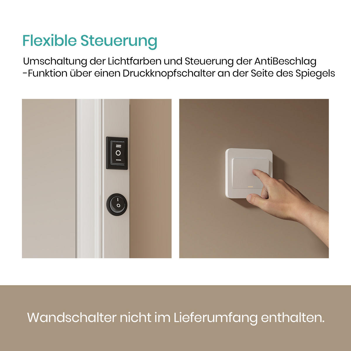 BADSPIEGEL mit Antibeschlag Beleuchtung 120/60/3,5 cm - Transparent, Glas (60/120/3.5cm) - EMKE