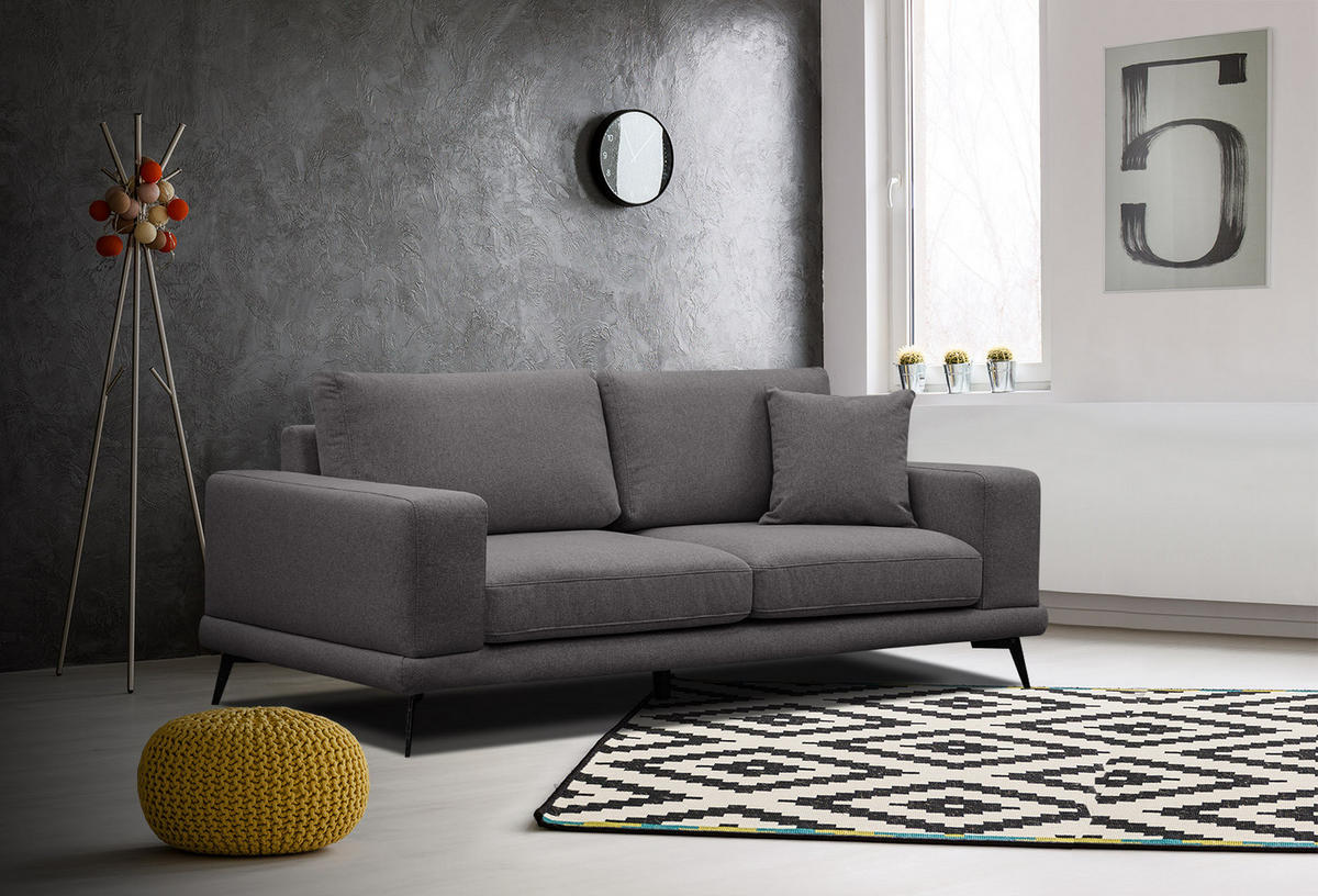 SOFA MEDIOLANE 2,5-Sitzer, graphitfarben - Graphitfarben, Holzwerkstoff/Textil (203/87/96cm) - Courtois Laville