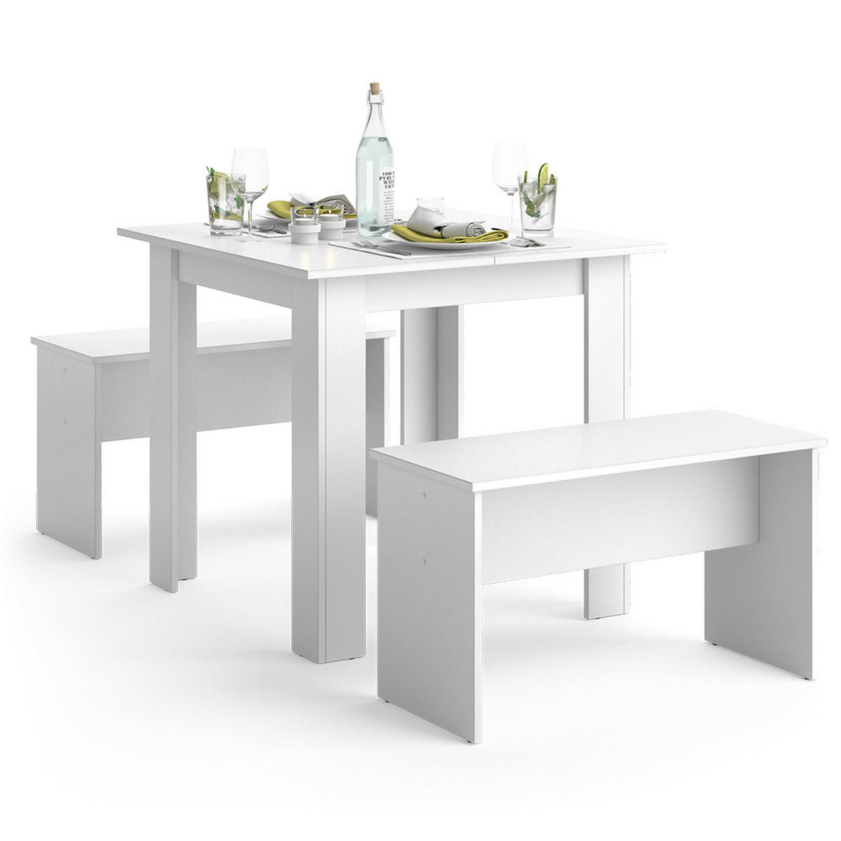 ESSTISCH SET Sentio Weiß 80 x 80 cm mit 2 Bänken - Weiß, Holzwerkstoff (80/73/80cm) - Vicco