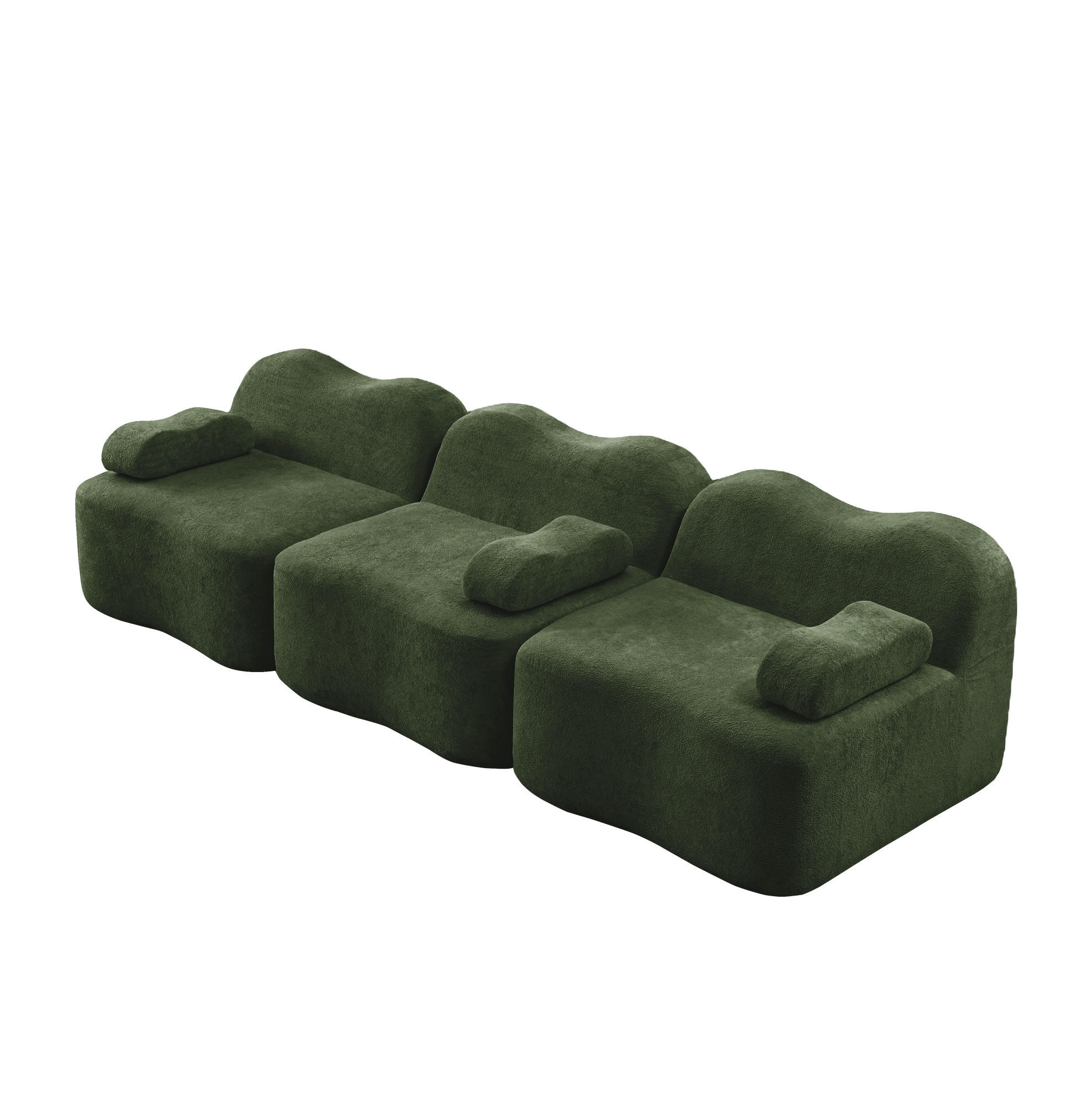 3-SITZER Modulares Sofa grün aus Samt mit tiefer Sitzfläche - Grün, Textil (98/70/288cm) - Modenvie
