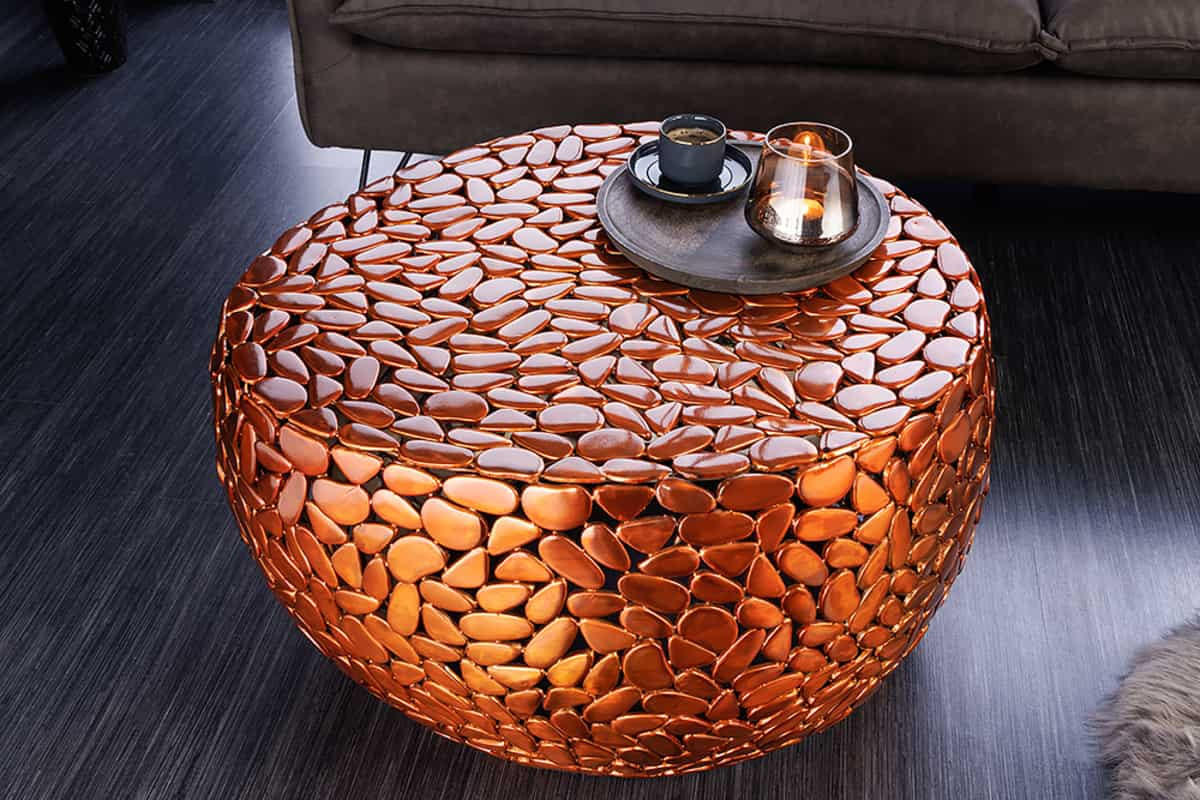 COUCHTISCH STONE MOSAIC rund Kupfer 72cm - Kupferfarben, Metall (70/72/40cm) - riess-ambiente