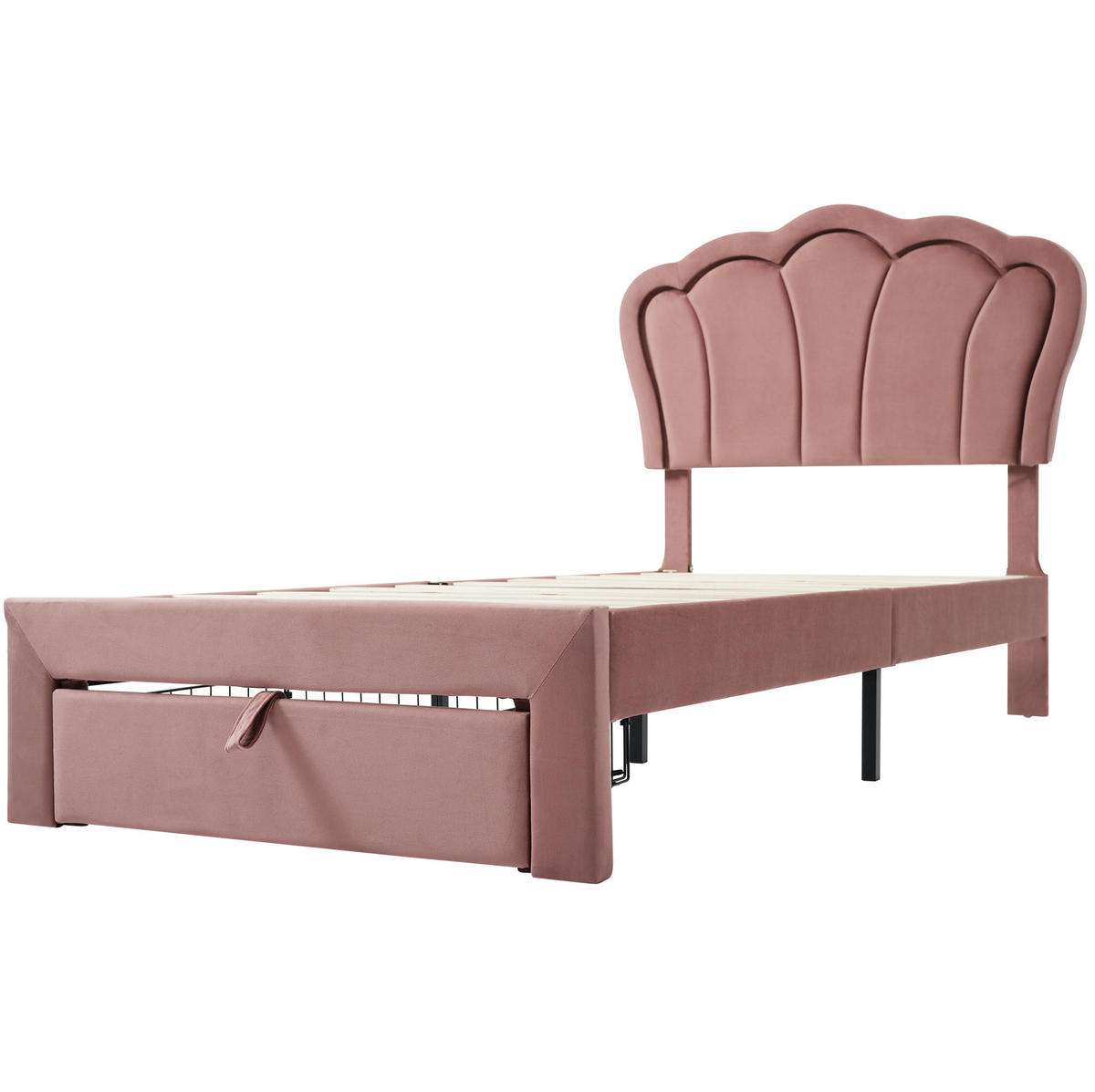 POLSTERBETT 90/200 cm mit RGB-LED, Schublade und verstellbarem Kopfteil aus Samt, Rosa - Rosa, Textil (90/200cm) - Redom