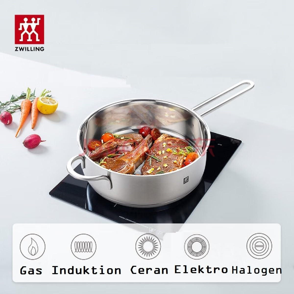 PFANNENSET Twin Nova 4-teilig Wok 30 cm Schmorpfanne 24 cm Glasdeckel Edelstahl Für Alle Herdarten Induktion - Silberfarben, Metall - Zwilling