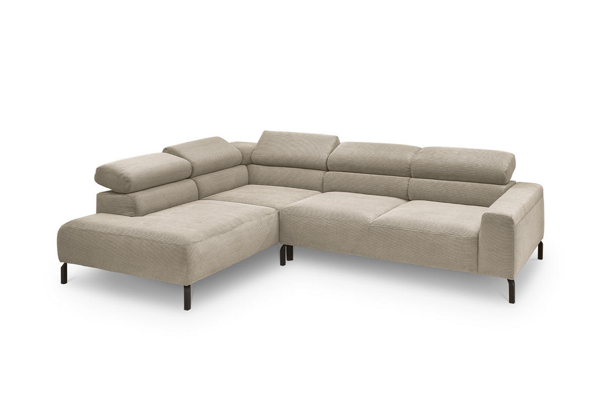 ECKSOFA MIT MOTORISCHEM SITZVORZUG DELIA Beige Cord - Beige/Schwarz, Textil/Metall (276/219cm) - KAWOLA
