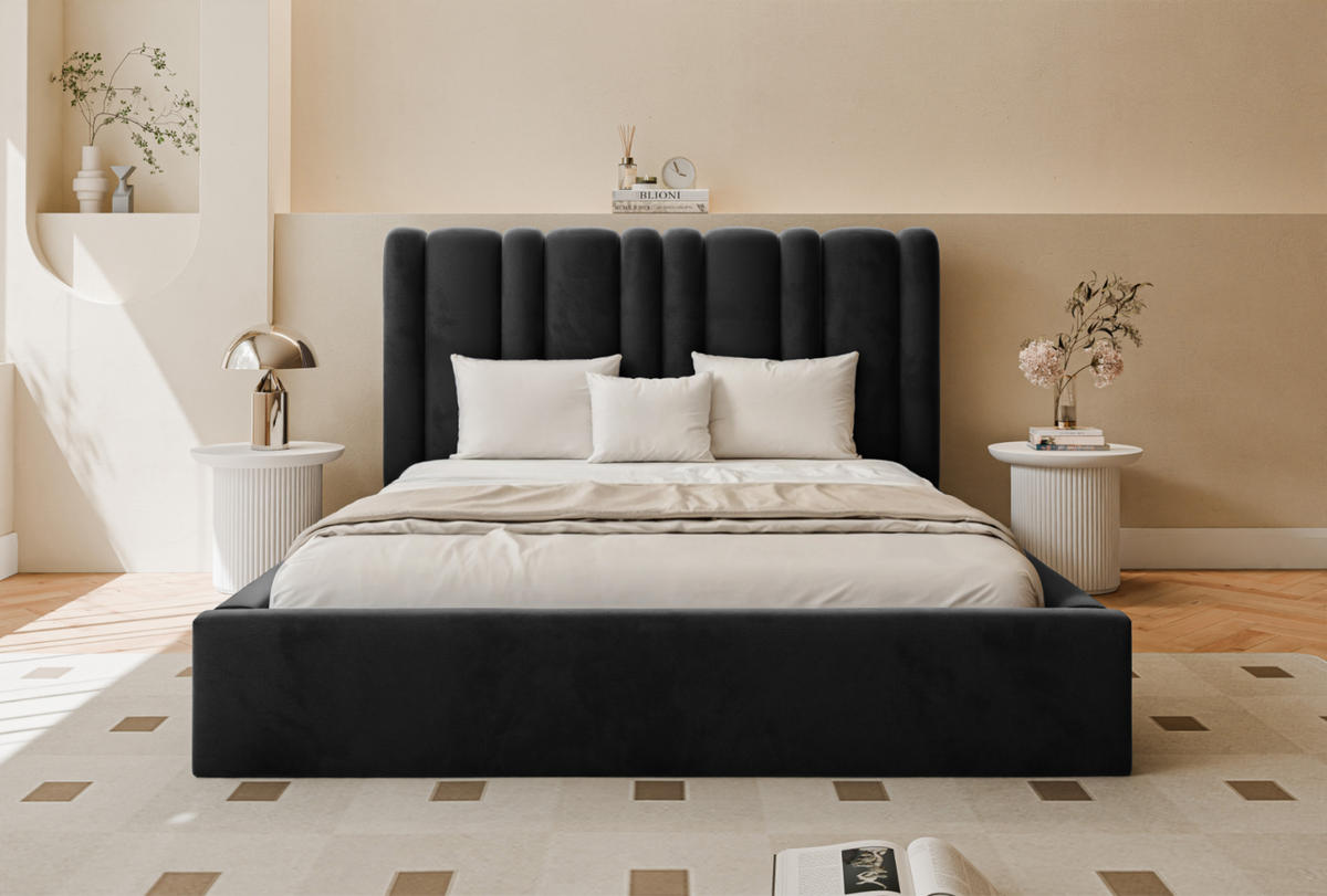 POLSTERBETT Vibo 180x200 cm, Schwarz - Schwarz, Textil (180/200cm) - Fedve