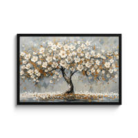 POSTER MIT RAHMEN Baum - Blumen - Weiß - Natur - Kunst 90x60 cm - Weiß, Papier (90/60cm) - MuchoWow