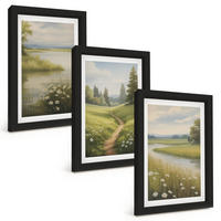 BILDER SET 3er Set - 20x30 cm Schwarzer Rahmen - Frühlingslandschaft Flusswiese - Schwarz, Kunststoff (20/30cm) - TULUP