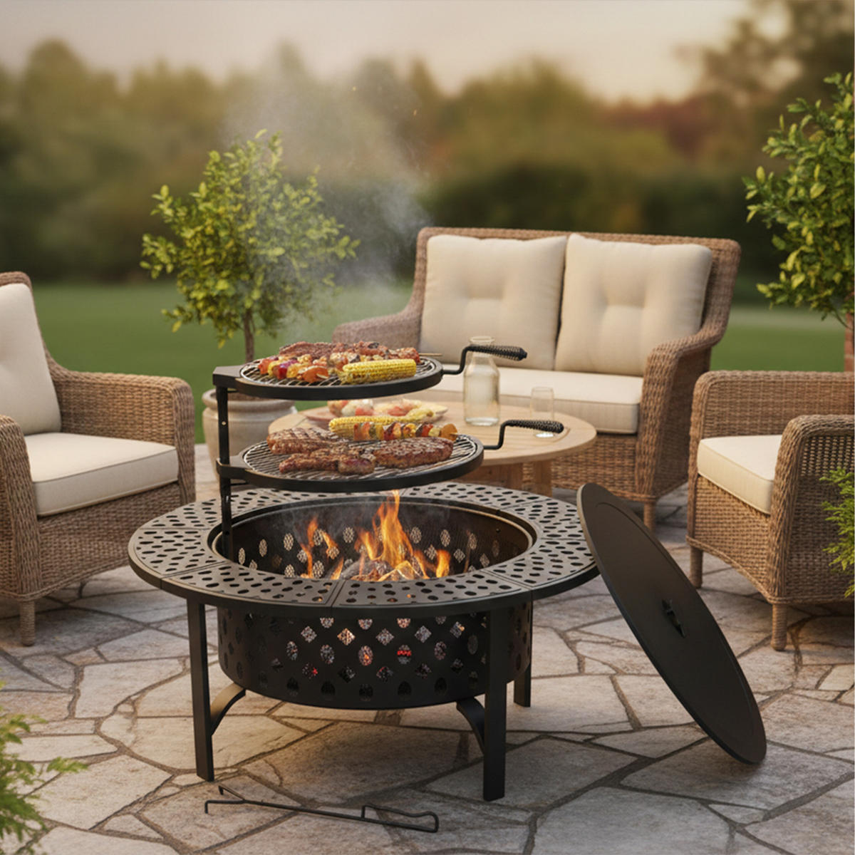 FEUERSCHALE - Schwarz, Textil/Metall (92/71/92cm) - Relaxdays