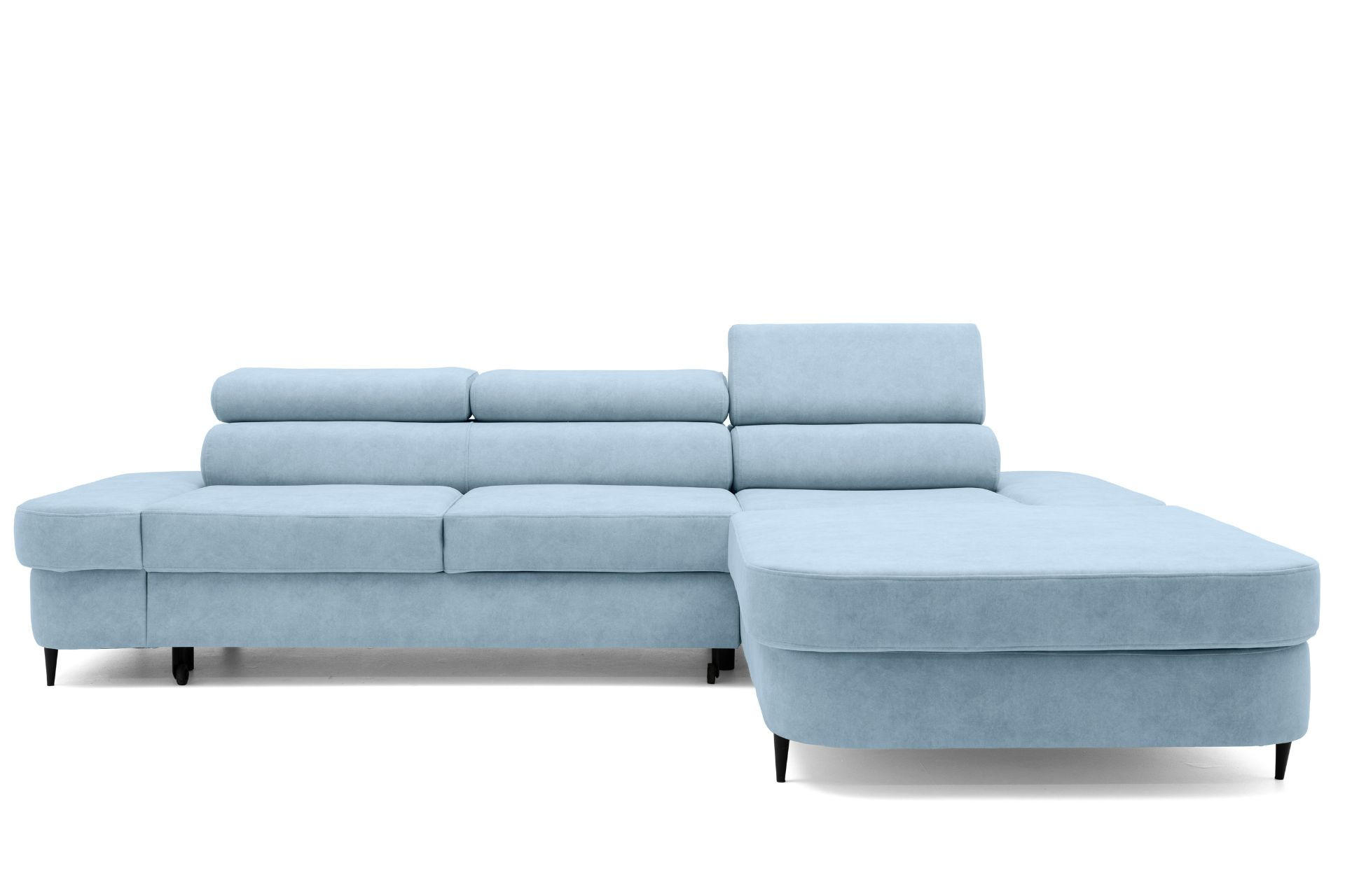 ECKSOFA JAZZ L Rechts mit Schlaffunktion 127x216 Velours Hellblau - Schwarz/Hellblau, Holz/Textil (237/285cm) - Muffo
