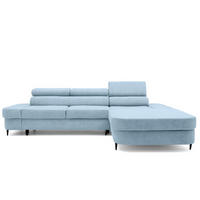 ECKSOFA JAZZ L Rechts mit Schlaffunktion 127x216 Velours Hellblau - Schwarz/Hellblau, Holz/Textil (237/285cm) - Muffo