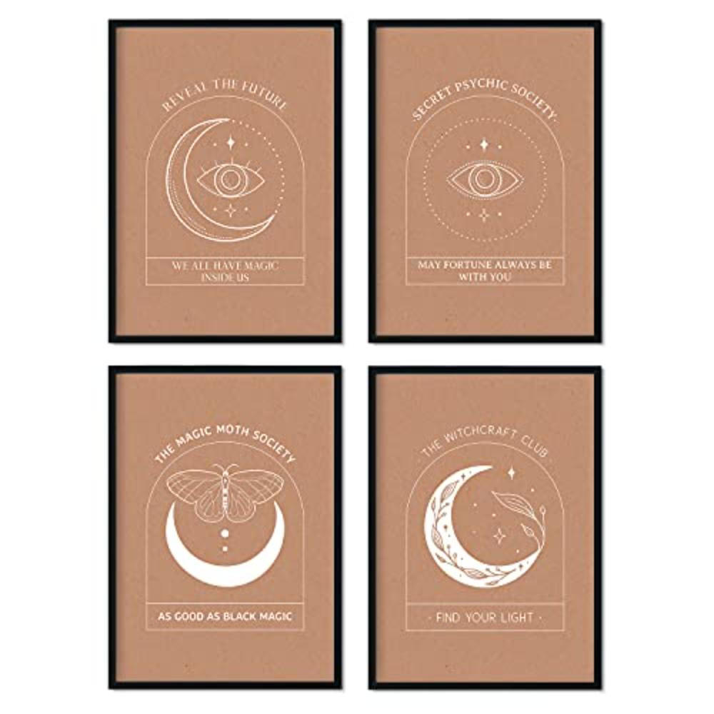 POSTER Set mit 4 Blatt Mystic Collection floralen abstrakten warmen Erdtönen A3 Schwarzer Rahmen - Schwarz, Papier (29.7/3cm) - Nacnic