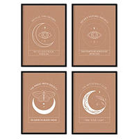 POSTER Set mit 4 Blatt Mystic Collection floralen abstrakten warmen Erdtönen A3 Schwarzer Rahmen - Schwarz, Papier (29.7/3cm) - Nacnic