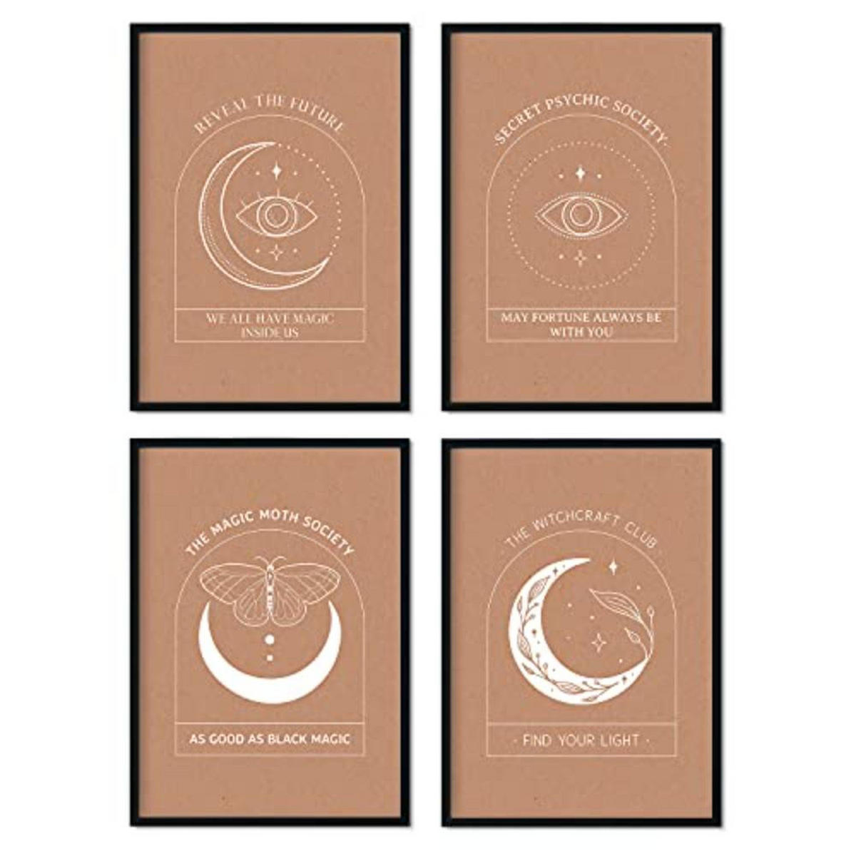 POSTER Set mit 4 Blatt Mystic Collection floralen abstrakten warmen Erdtönen A3 Schwarzer Rahmen - Schwarz, Papier (29.7/3cm) - Nacnic