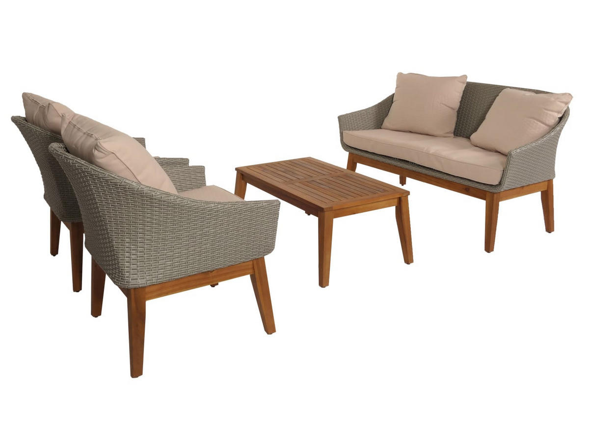 GARTENGARNITUR Grau Kissen Beige - Grau, Holz - PROREGAL