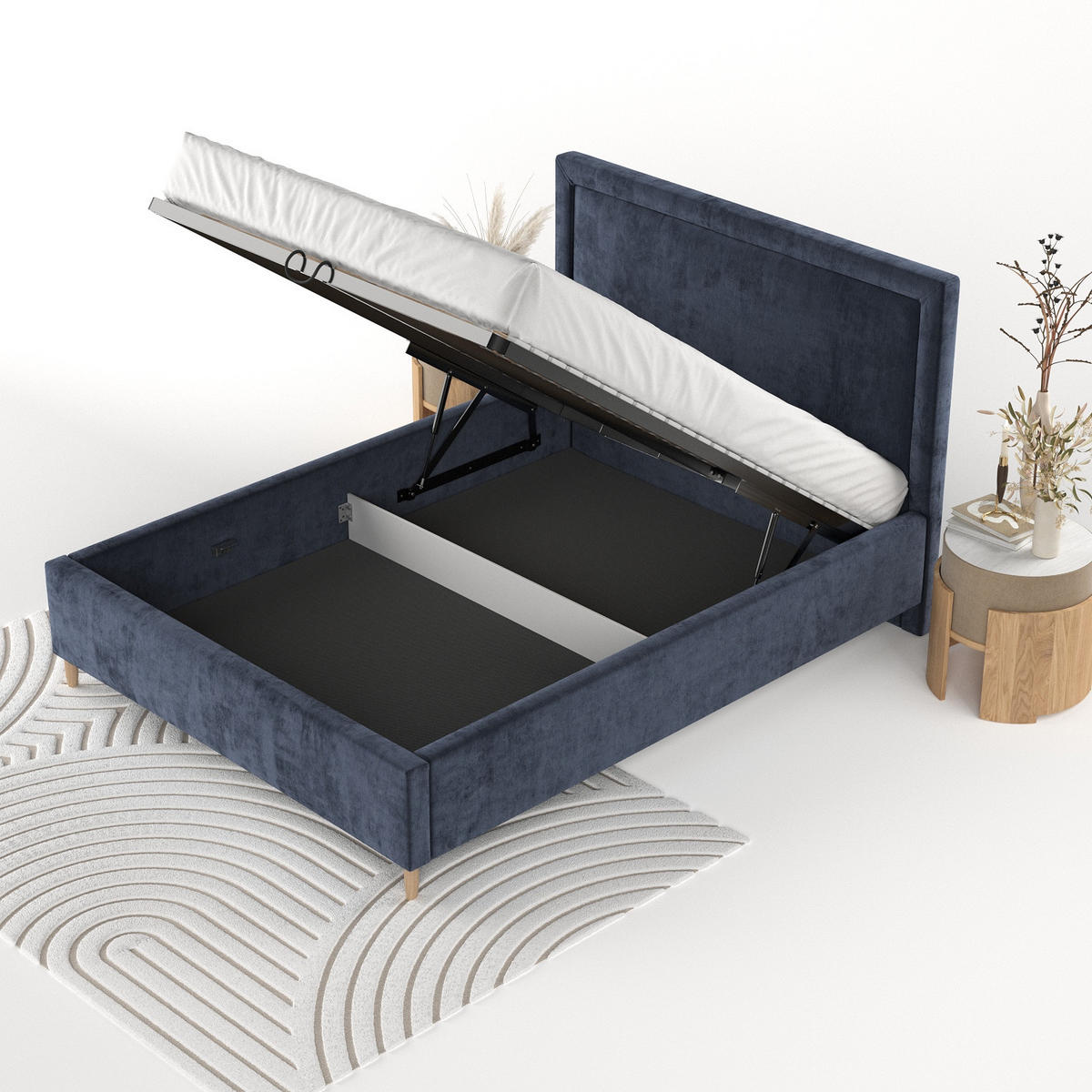 POLSTERBETT Vega 140/200 cm Marineblau im Lotta Stoff - Naturfarben/Dunkelblau, Holz/Holzwerkstoff (140/200cm) - AltaBeds