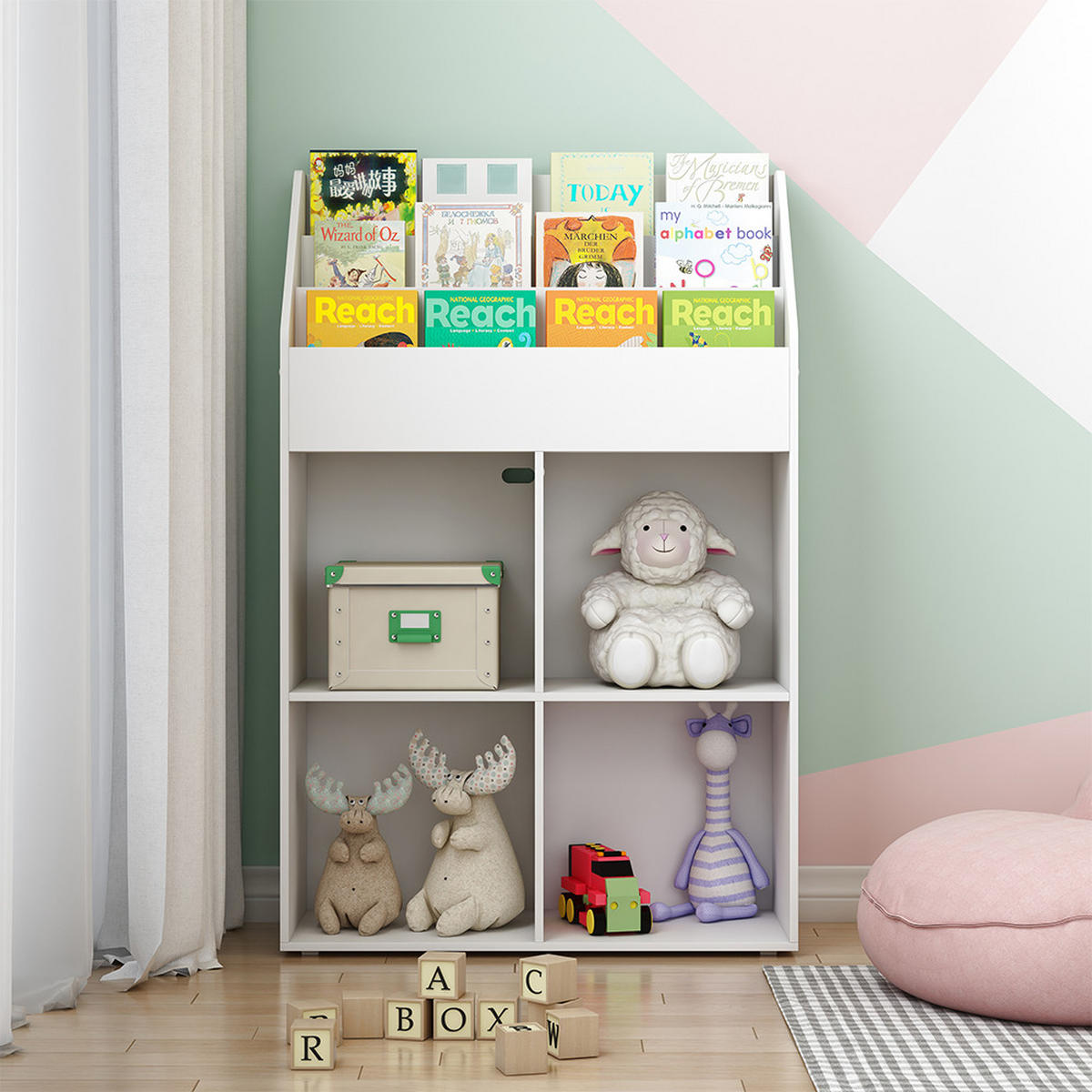 KINDERREGAL Conny Weiß 72 x 111 cm mit 4 Ablagen für Faltboxen - Weiß, Holzwerkstoff (72/111/30.2cm) - Vicco