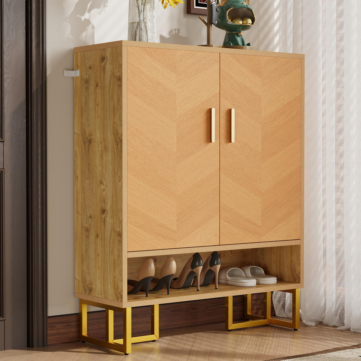 SCHUHSCHRANK 80/38/100 cm mit 2 Türen, schmales Design in Natur - Naturfarben, Holzwerkstoff (80/100/38cm) - BEAOK