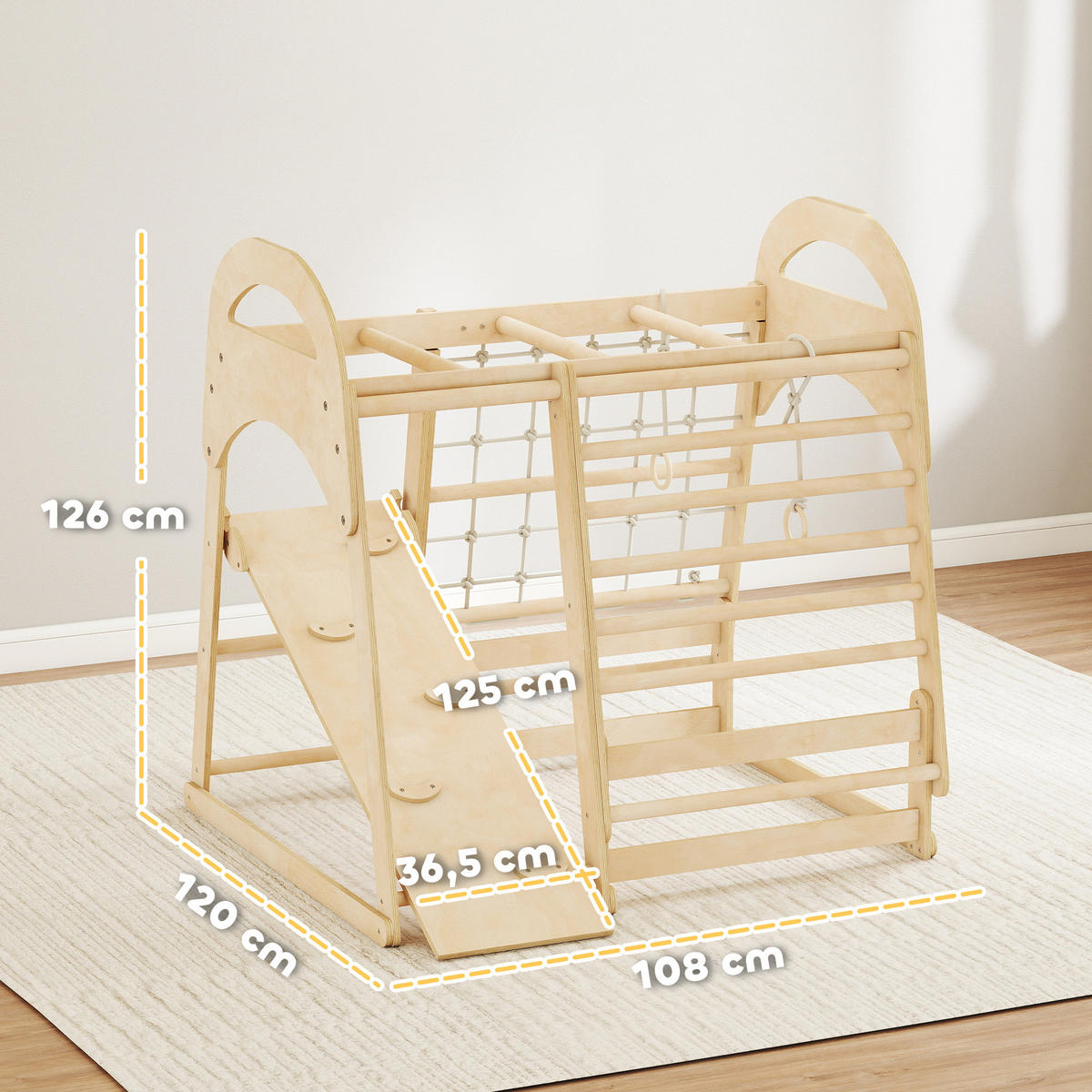 KLETTERGERÜST 6-in-1 DE-09878 Holz - Naturfarben, Holz (120/59/108cm) - ComfortXL
