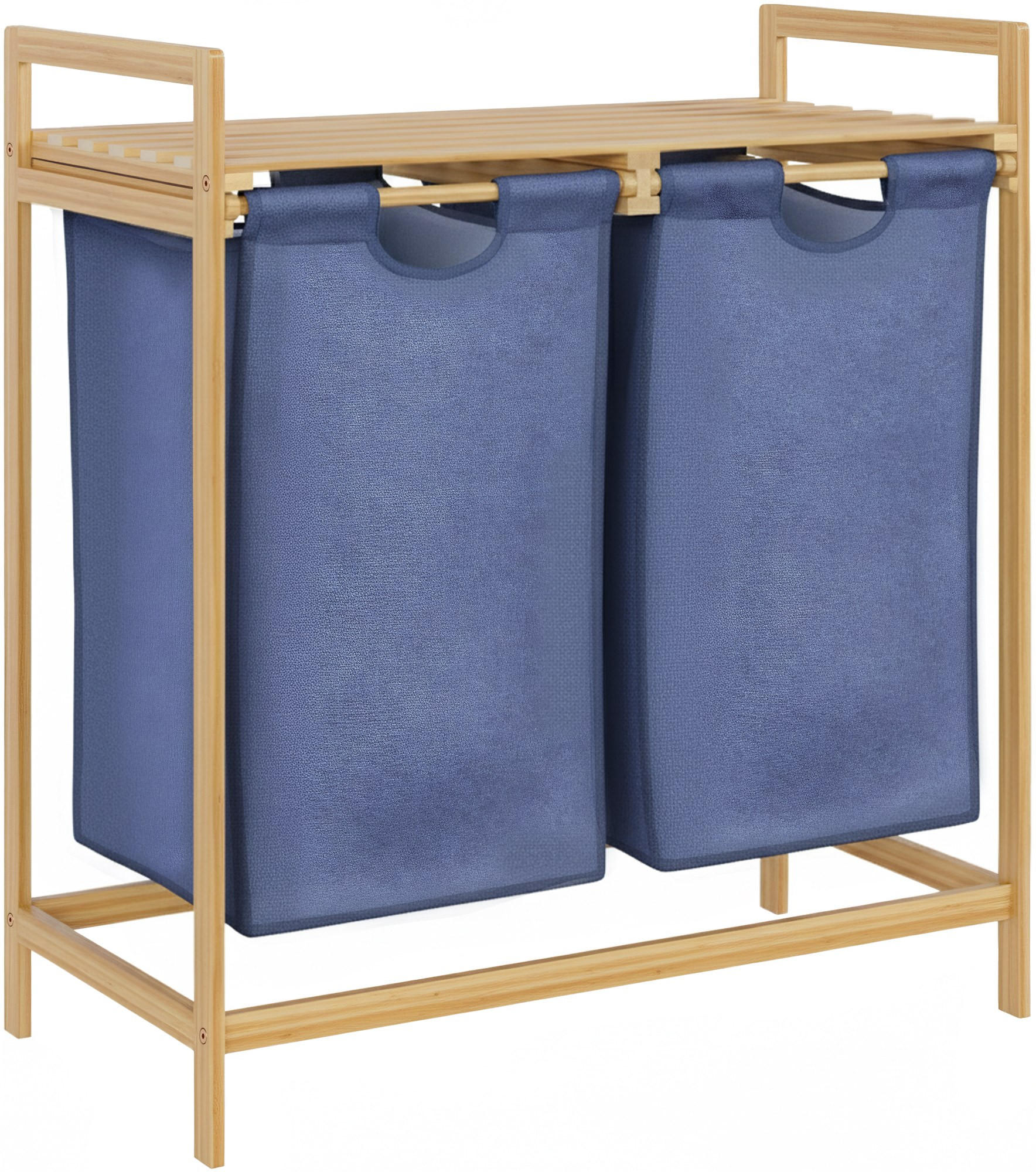 WÄSCHEBOX Halle 2 Fächer je 33 Liter 64x33x73cm Holz Natura Wäschesammler - Naturfarben, Holz (64/73/33cm) - DELUKE