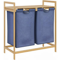 WÄSCHEBOX Halle 2 Fächer je 33 Liter 64x33x73cm Holz Natura Wäschesammler - Naturfarben, Holz (64/73/33cm) - DELUKE