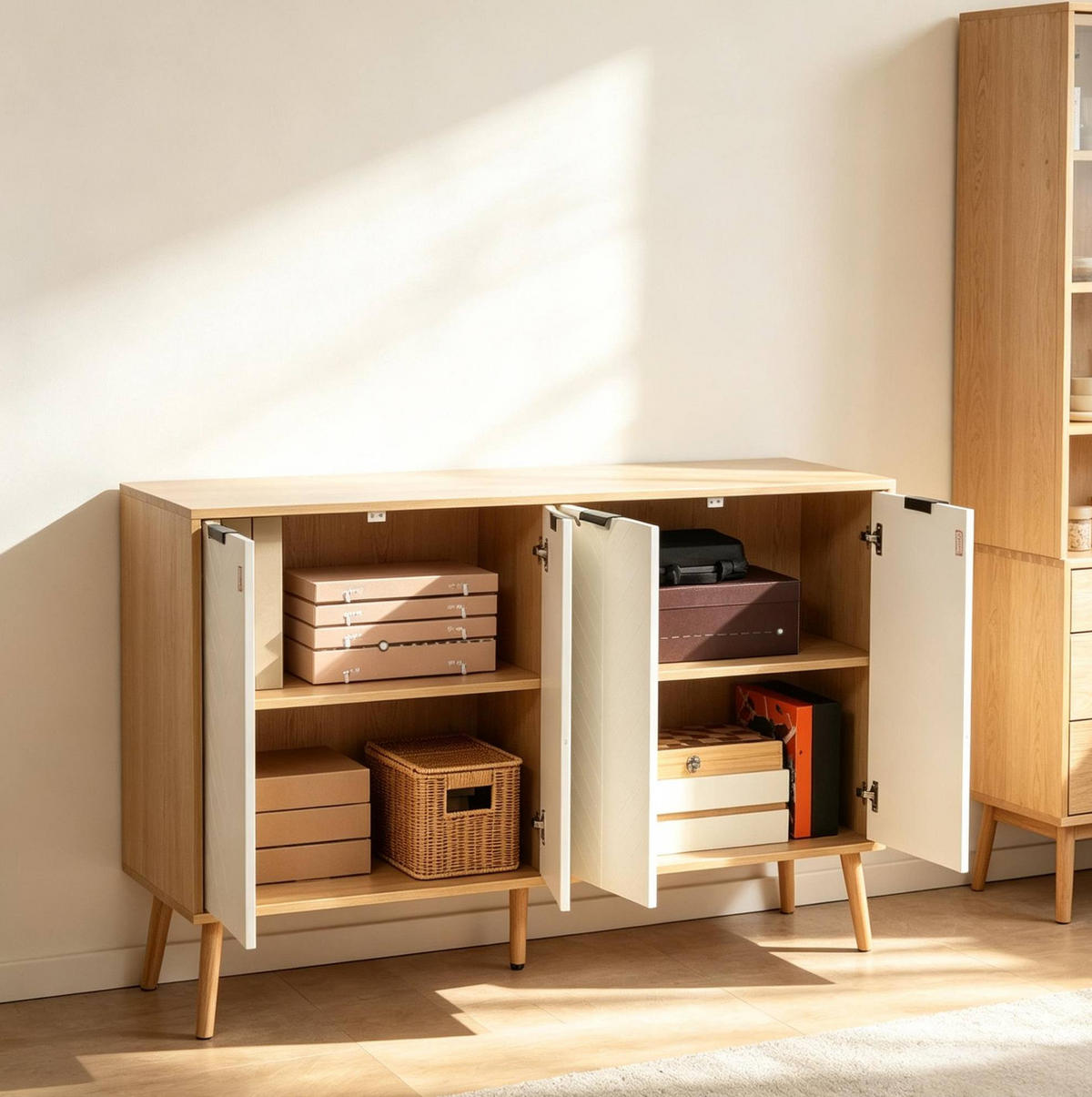 SIDEBOARD in Weiß 120x35x77,4 cm mit 2 Schränken und verstellbarem Einlegeboden - Weiß, Holzwerkstoff (35/77.4/120cm) - IVMEU