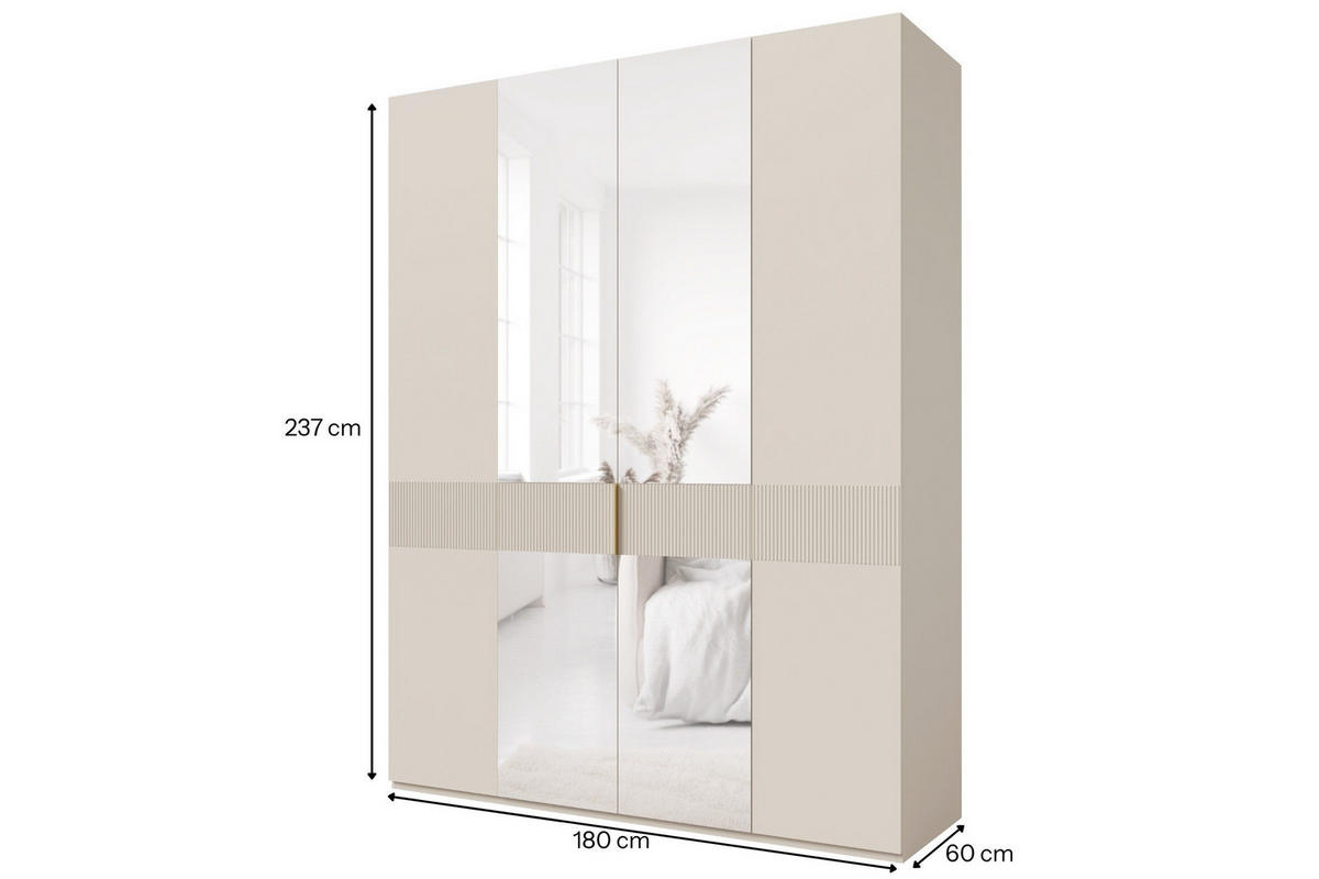 KLEIDERSCHRANK SUN 180/237/60 cm in Macadamia mit Spiegel - Kaschmir, Holzwerkstoff (180/237/60cm) - Deine Möbel 24
