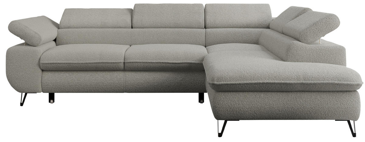 ECKSOFA PETER L Hellgrau Boucle - Rechts Seite - Hellgrau/Schwarz, Textil/Metall (273/208cm) - MKS