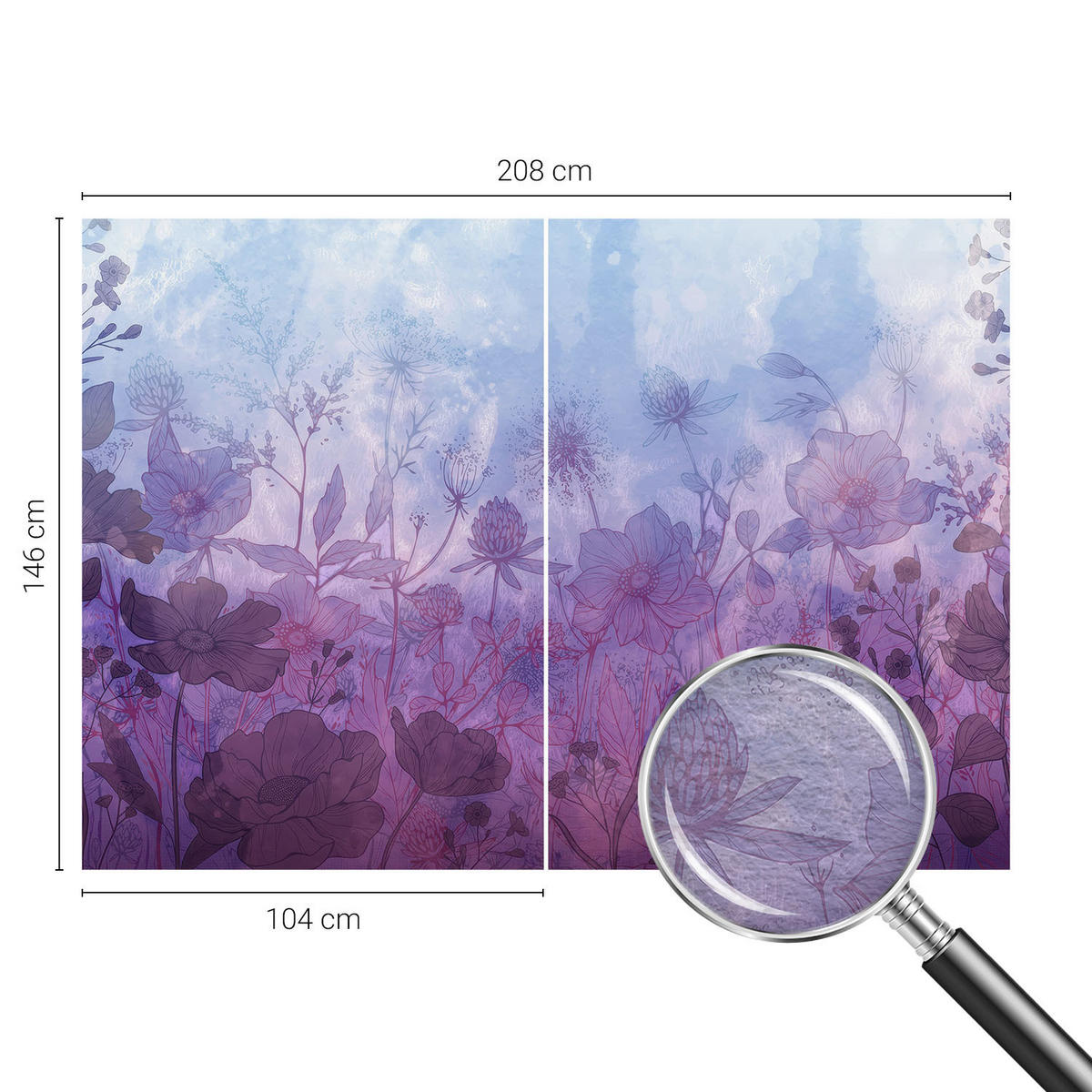 FOTOTAPETE 208x146 cm - Pastellblumen - Blau, Textil (208/146cm) - Wallfluent