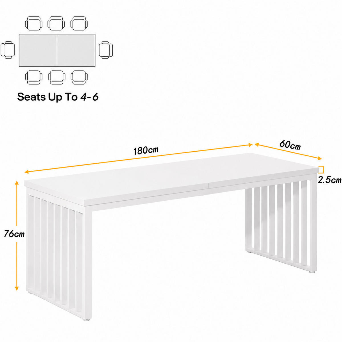 SCHREIBTISCH für 2 Personen 180 x 60 cm Holzoptik White - Weiß, Metall (180/60/76cm) - Meubliv