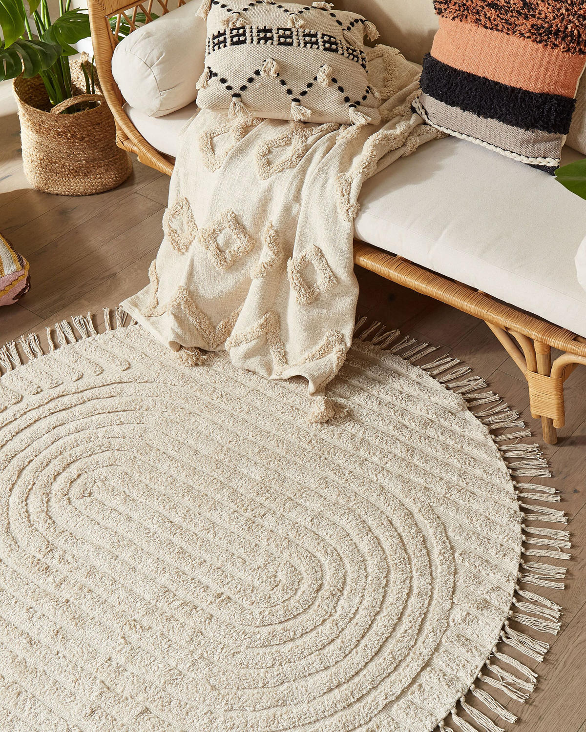 TEPPICH geflochten Halfeti 140/140 cm - Beige, Textil (140/140cm) - Beliani