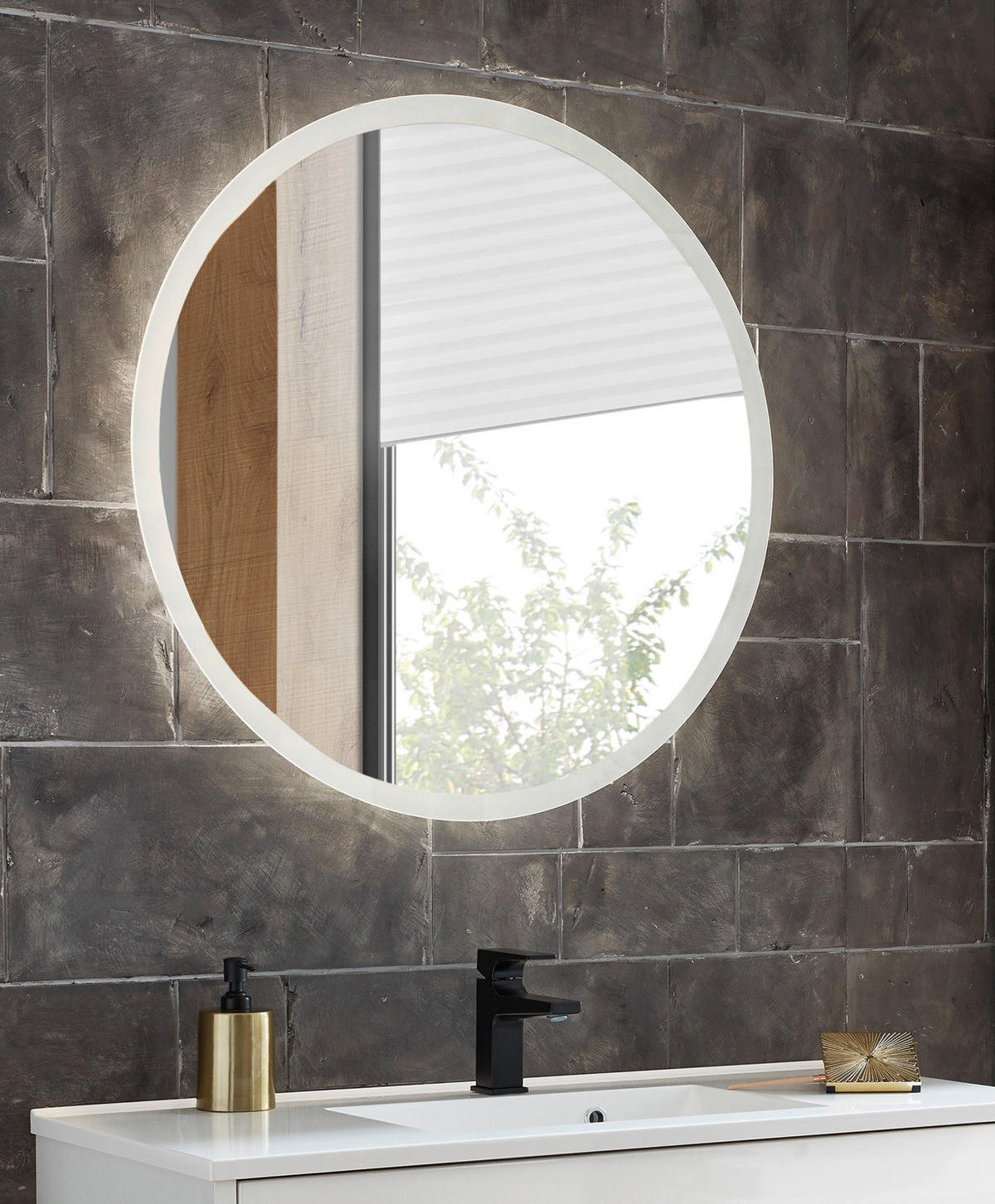 BADSPIEGEL mit LED Beleuchtung und Touchschalter, Badezimmer Spiegel rund 80 cm - Weiß, Glas (80/80/3cm) - Furn.Design