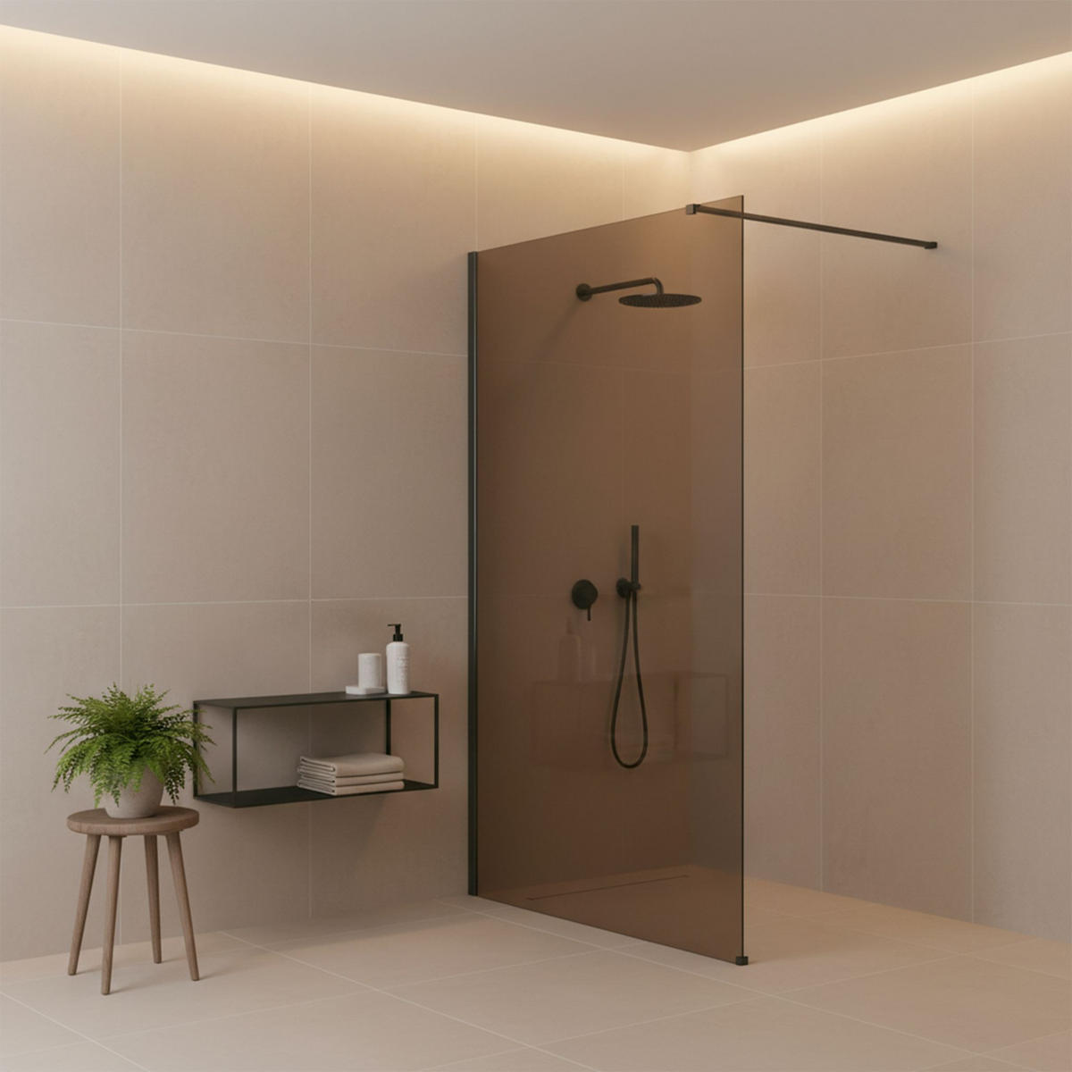 DUSCHWAND Rea Flexi Brown / Titan 100 - Titanfarben, Glas (120/100/195cm) - REA