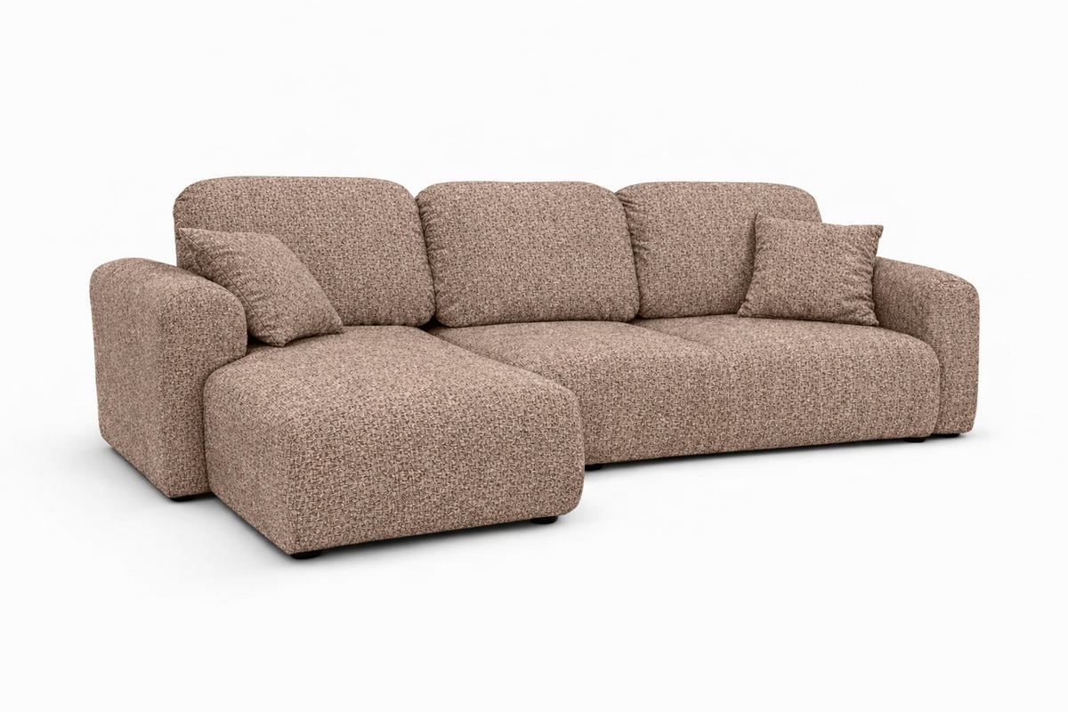 ECKSOFA Mit Schlaffunktion Und Bettkasten, Sofa L-Form Bingo L, Chenille-Stoff Artico, Beige, Links - Beige, Holz (250/142cm) - Kaiser Möbel
