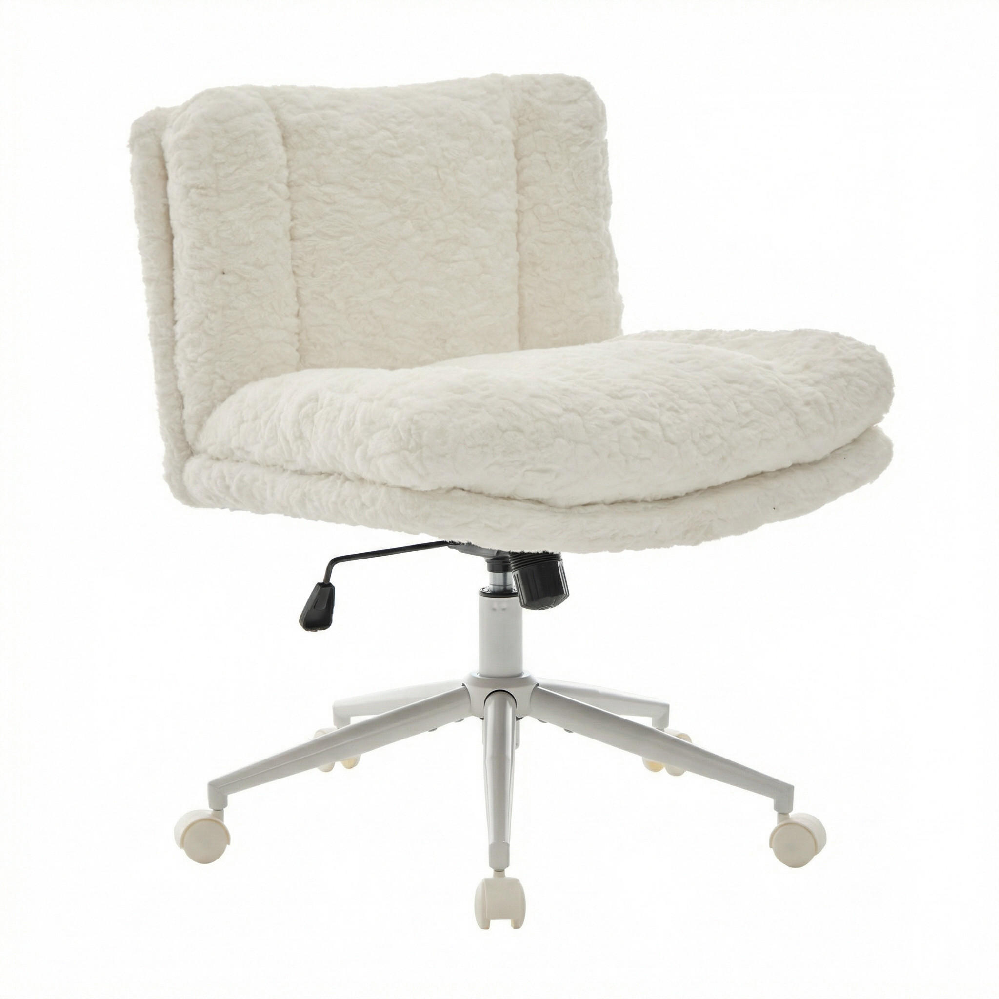 DREHSTUHL Creme Kunstfell mit Rollen, höhenverstellbar - Creme, Textil (63/94/67cm) - Urban Meuble