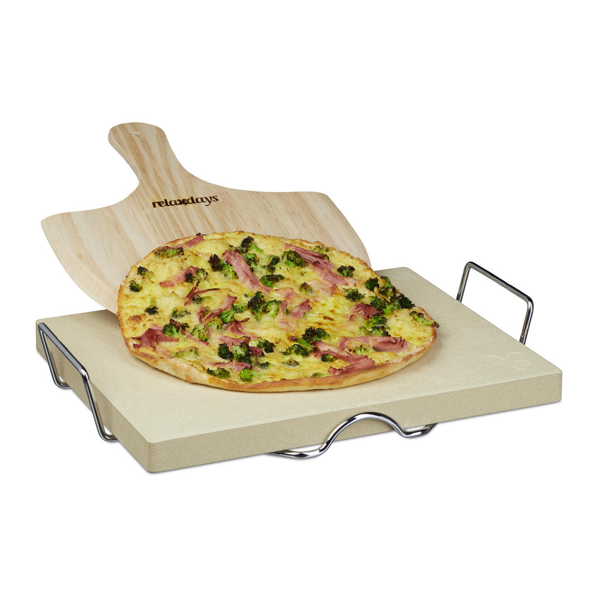 PIZZASTEIN Set - Hellbraun, Holz/Stein (43/7/31.5cm) - Relaxdays