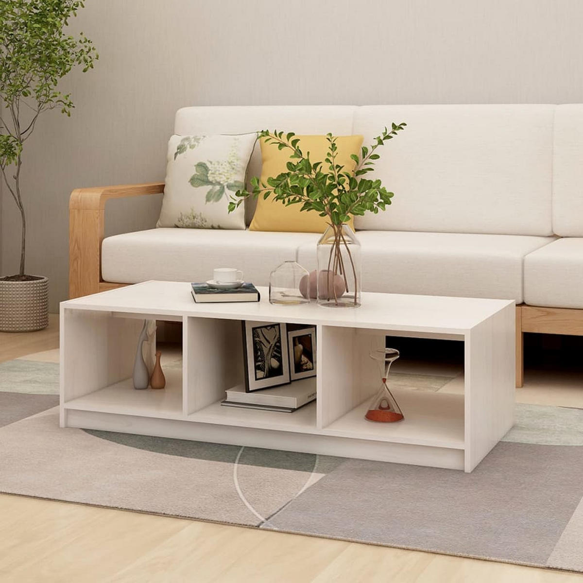 COUCHTISCH Weiß 110x50x34 cm Massivholz Kiefer - Weiß, Holz (110/50/34cm) - furnicato