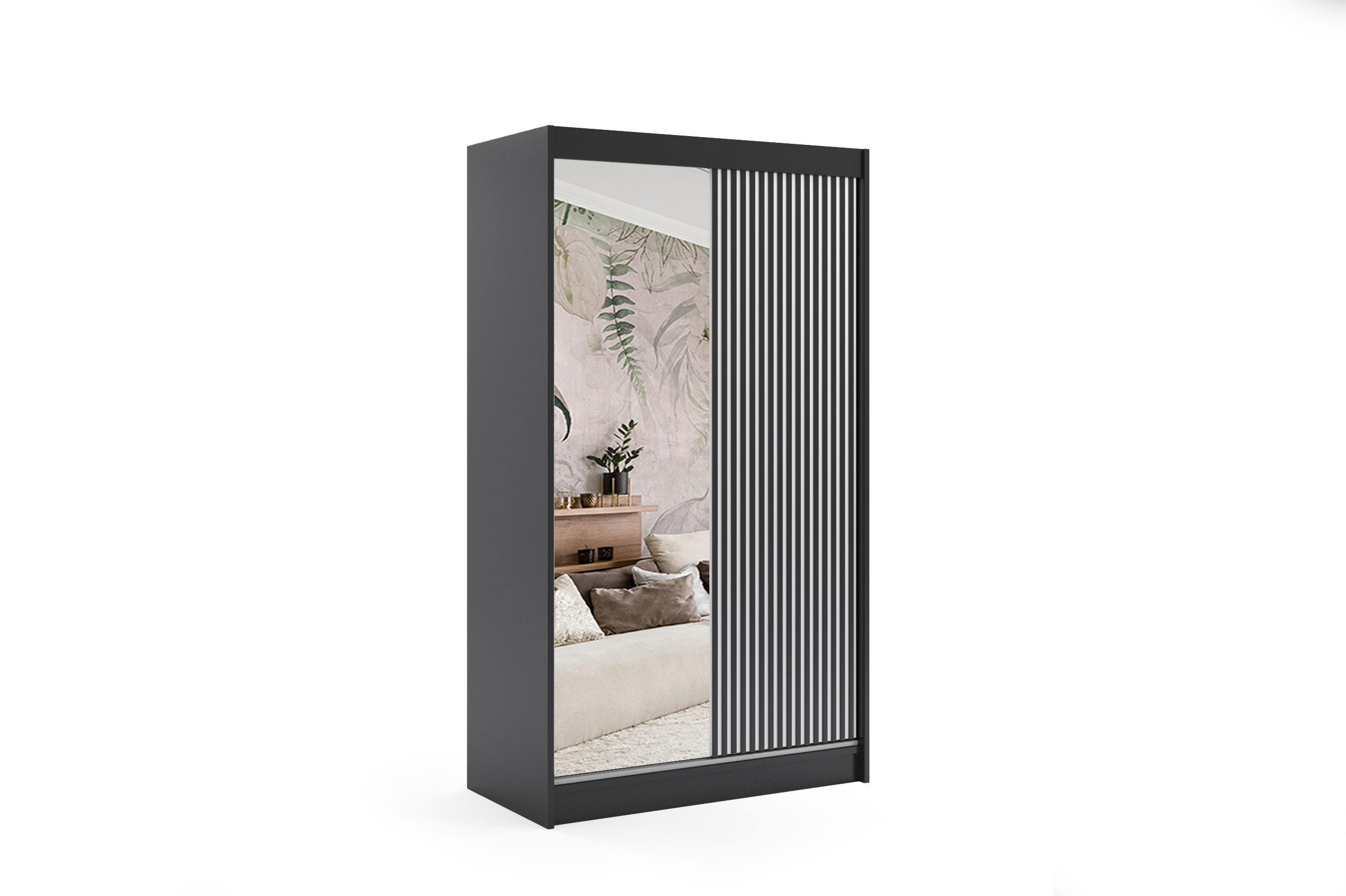 KLEIDERSCHRANK VILAN mit Spiegel - 120 cm - Schwarz - Schwarz, Holzwerkstoff (120/215/61cm) - ALTDECOR