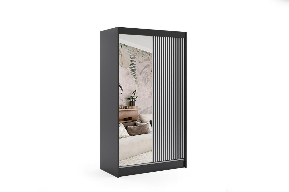 KLEIDERSCHRANK VILAN mit Spiegel - 120 cm - Schwarz - Schwarz, Holzwerkstoff (120/215/61cm) - ALTDECOR