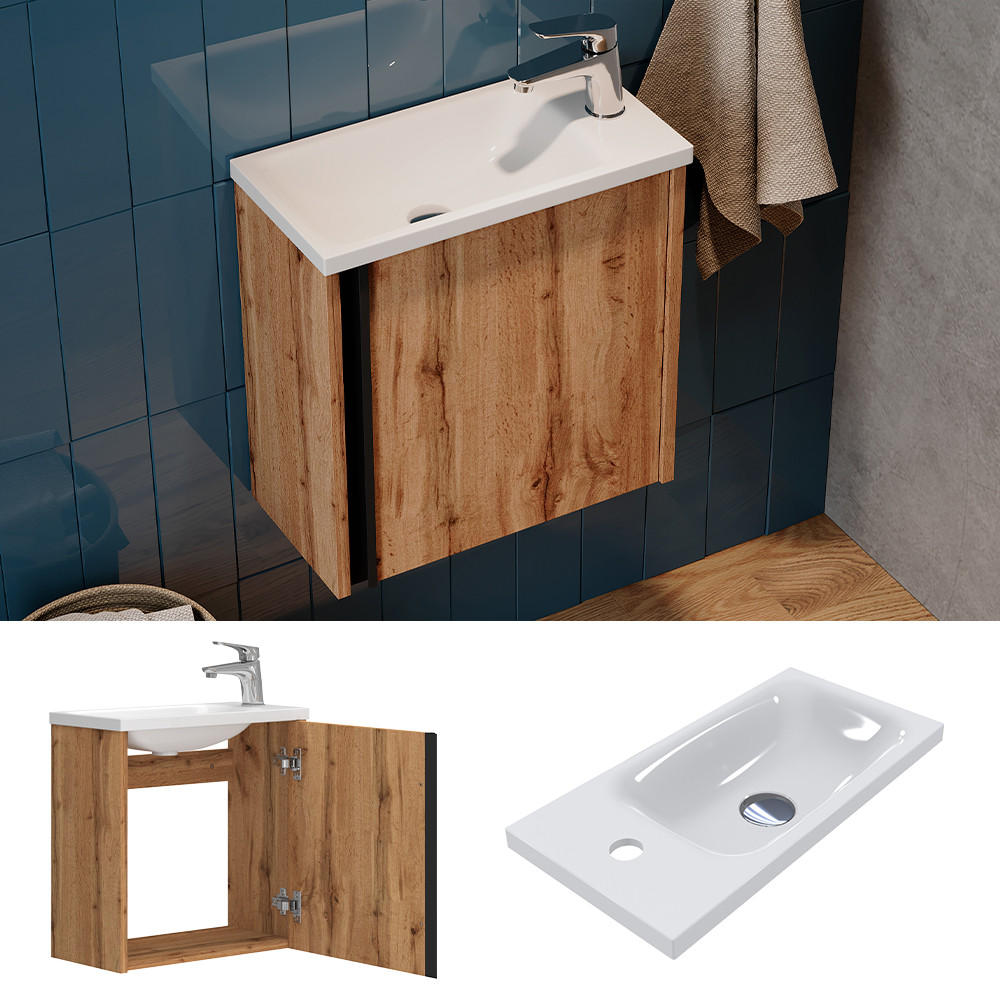 BADMÖBEL-SET Kleo Goldkraft Eiche 2 Teile - Eiche Wotan, Holzwerkstoff (49/50/24cm) - Vicco