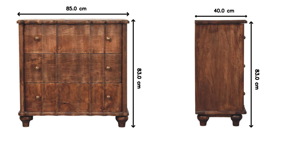 KOMMODE Camille, 3 Schubladen, Dunkelbraun - Dunkelbraun/Messingfarben, Holz/Metall (85/83/40cm) - Artisan Furniture