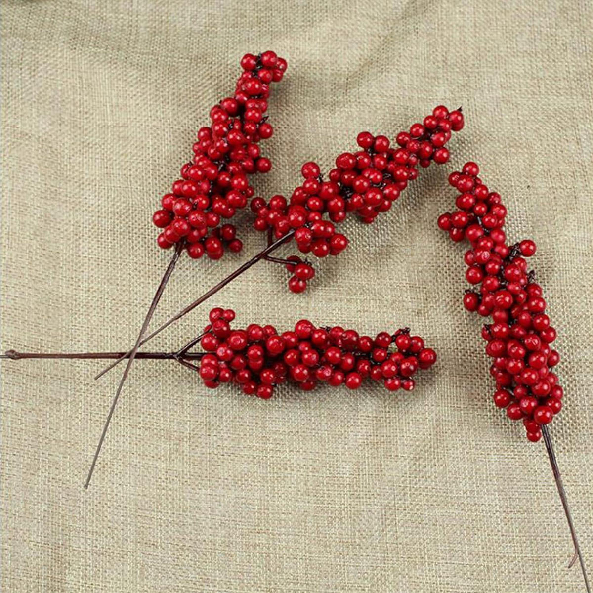 KÜNSTLICHE Beeren 10er Set Rot 20 cm - Rot, Kunststoff (5cm)