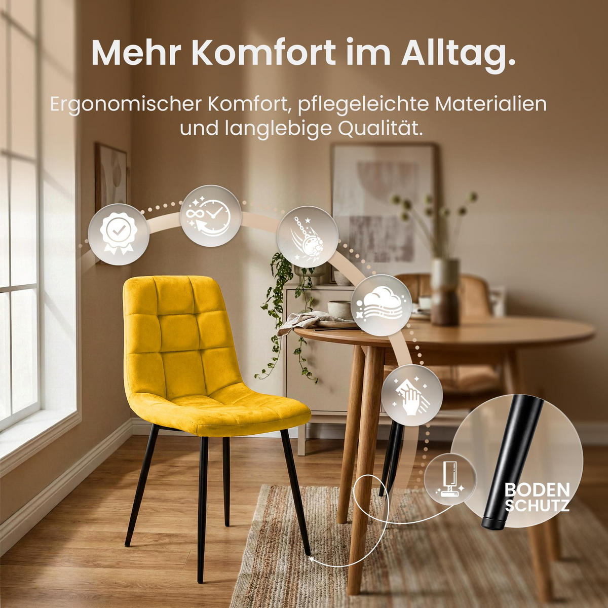 STUHL Samt Gelb - Gelb/Schwarz, Textil/Metall (45/84/55cm) - CLP