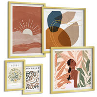 BILDER SET 5er Set - 50x50 cm & 20x30 cm & 40x60 cm Goldrahmen - Boho-Ästhetik, Pastellposter - Goldfarben, Kunststoff (40/60cm) - TULUP
