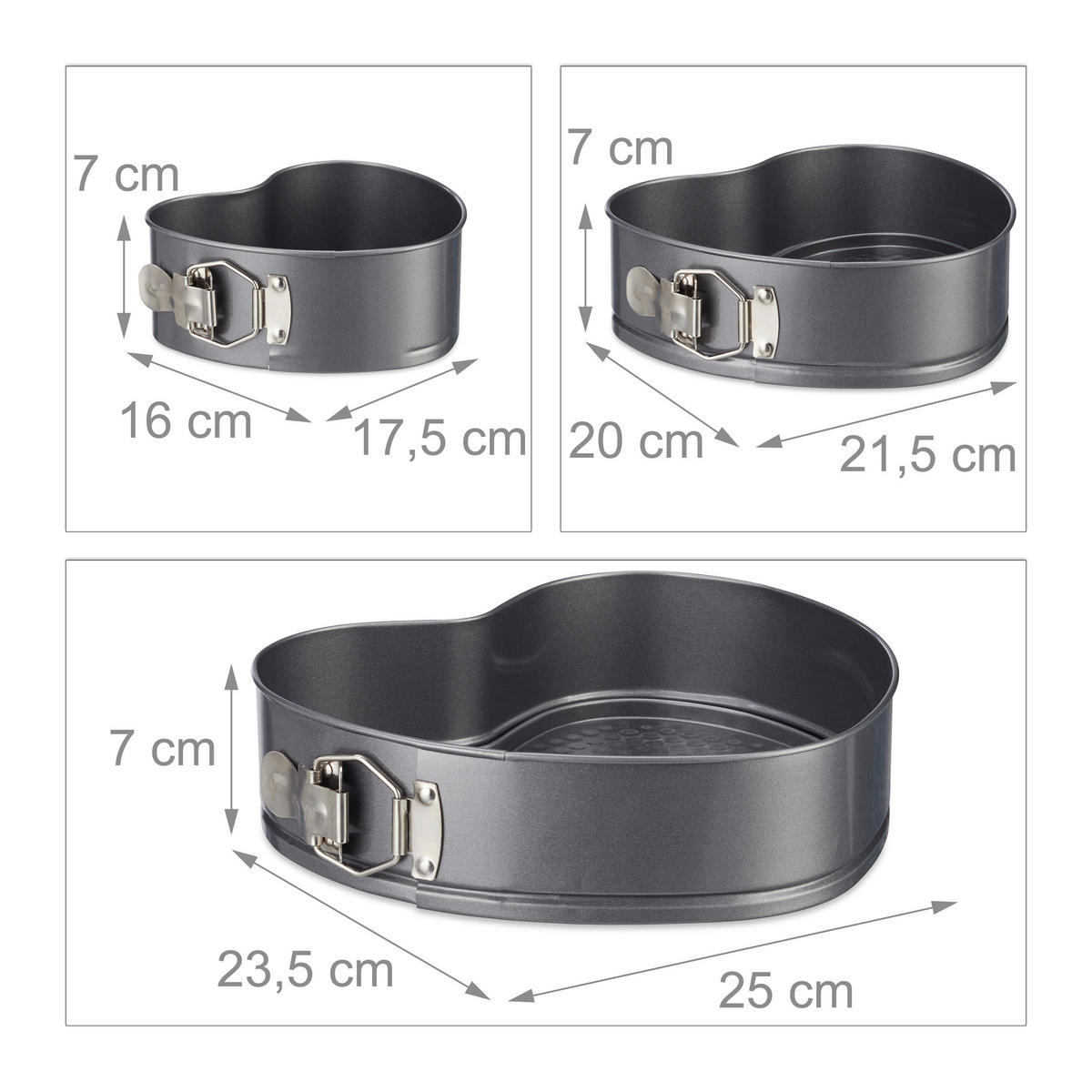 3XHERZBACKFORM - Anthrazit, Metall (25/7/23.5cm) - Relaxdays
